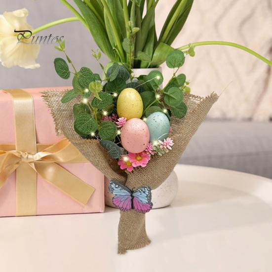 Künstliche Ostereier-Blumen, handgehaltene Frühlingsparty-Blumenstiele, gesprenkelte Ostereier-Dekorationen mit LED-Licht für Tischdekorationen