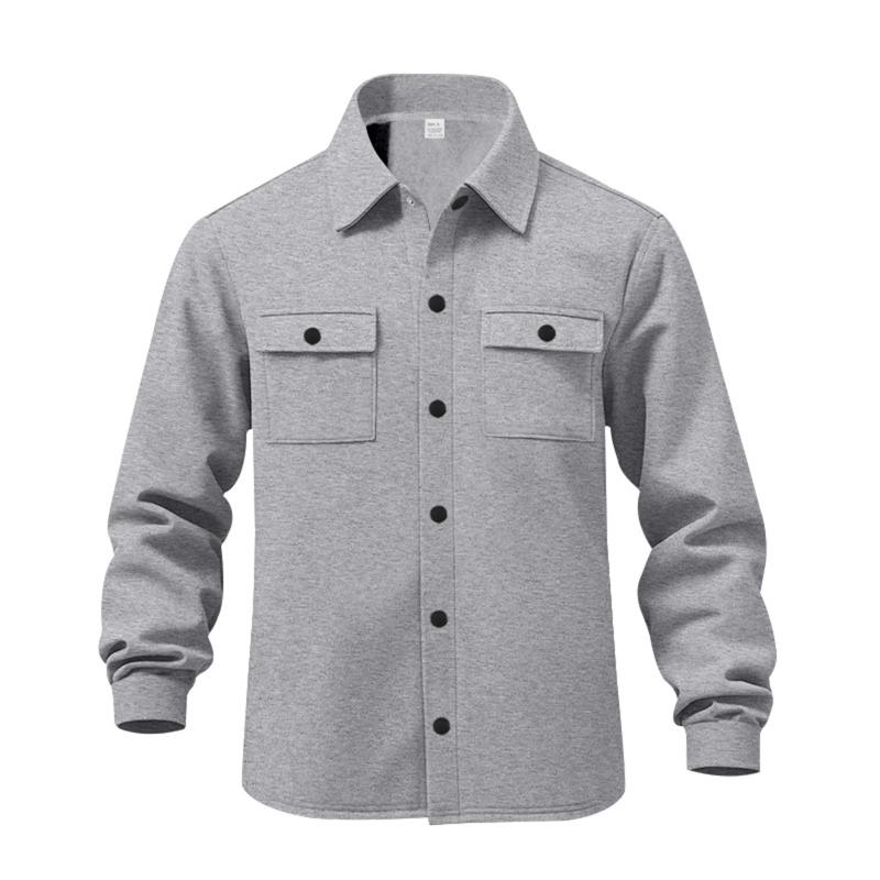 American Casual Men's Clothing Fleece Lapel Multi-pocket Single-breasted Solid Color Casual Jacket Men