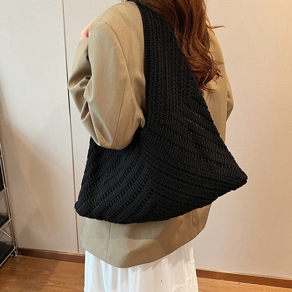 Fashion Polyester Crochet Shoulder Bags Large Capacity Handmade Tote Bag Vintage Hollow Out Handbag Girls