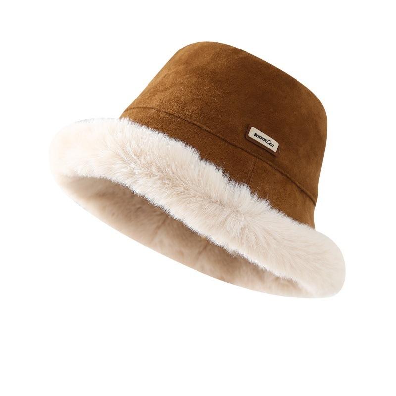 Autumn and Winter New Suede Fleece Burrs Bucket Hat Women's Thermal Basin Hat