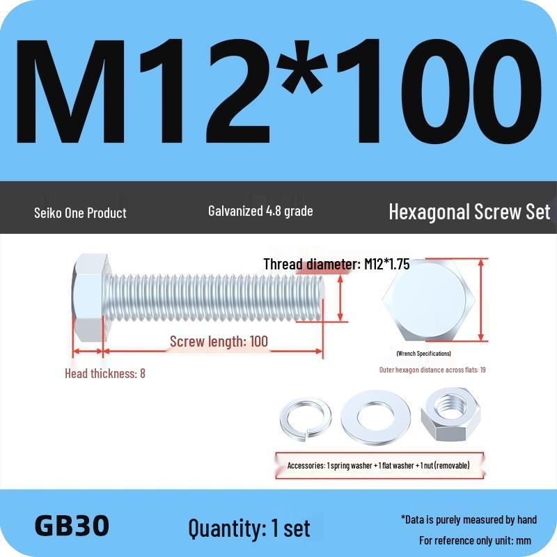 4.8 Grade Galvanized Hex Bolt and Nut Set M4-M30