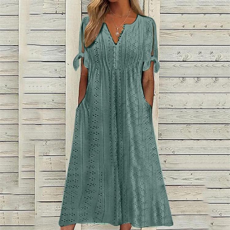 European American Style Fashion Dress for Women with V Neck Cutout Design Lace Ruffle