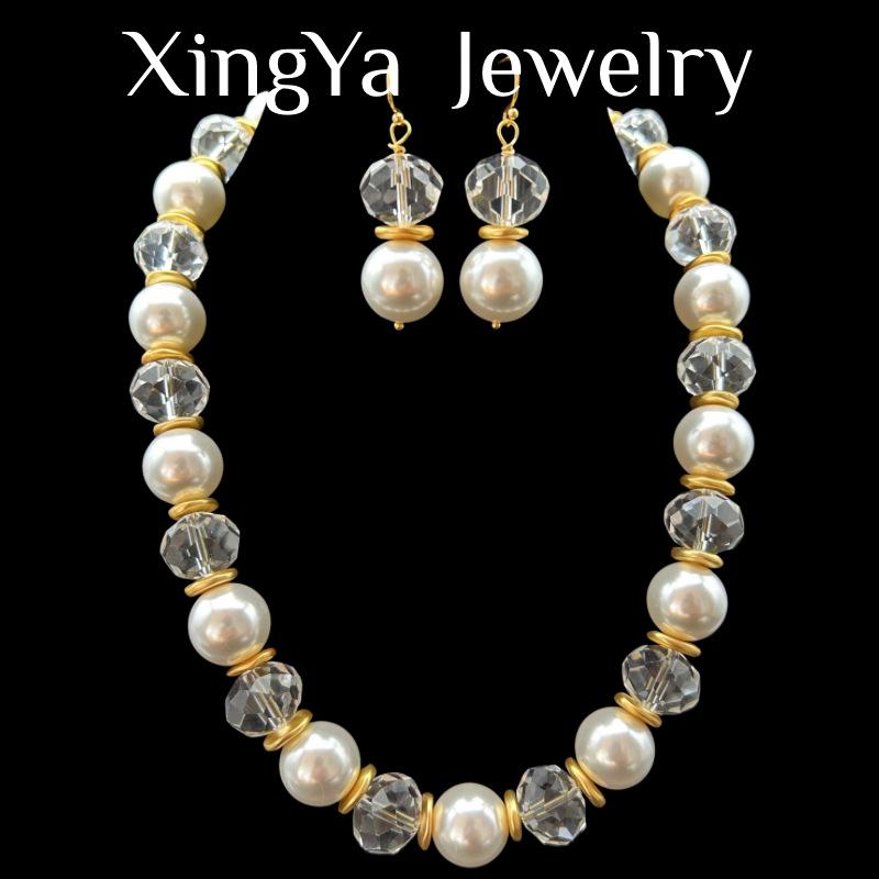 Style Exaggerated Glass Pearl Mixed Bead Necklace Earring Set Daily Versatile Temperament