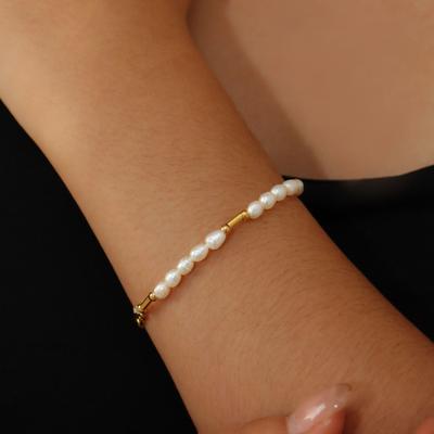 Wind Baroque Freshwater Pearl Chain Titanium Steel Bracelet Personalized Versatile Girlfriend Jewelry