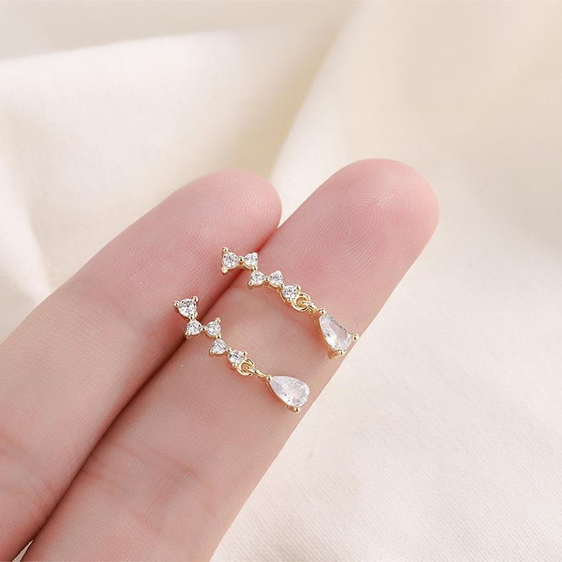 S925 Silver Teardrop Stud Earrings With Paved Crystals Minimalist Elegant Sweet Fresh Jewelry For Women