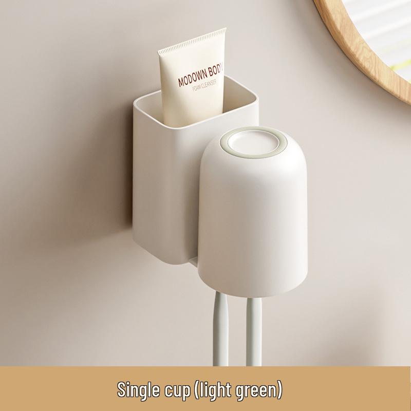 Wall-Mounted Toothbrush and Mouthwash Cup Holder with Toothpaste Storage