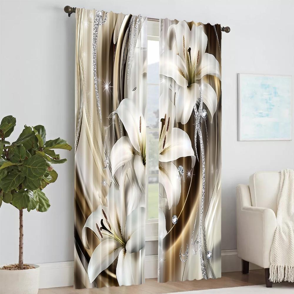 2Pcs Flower Window Curtains For Living Room Dining Room Study Office Window Treatment Home Decor Design For Privacy