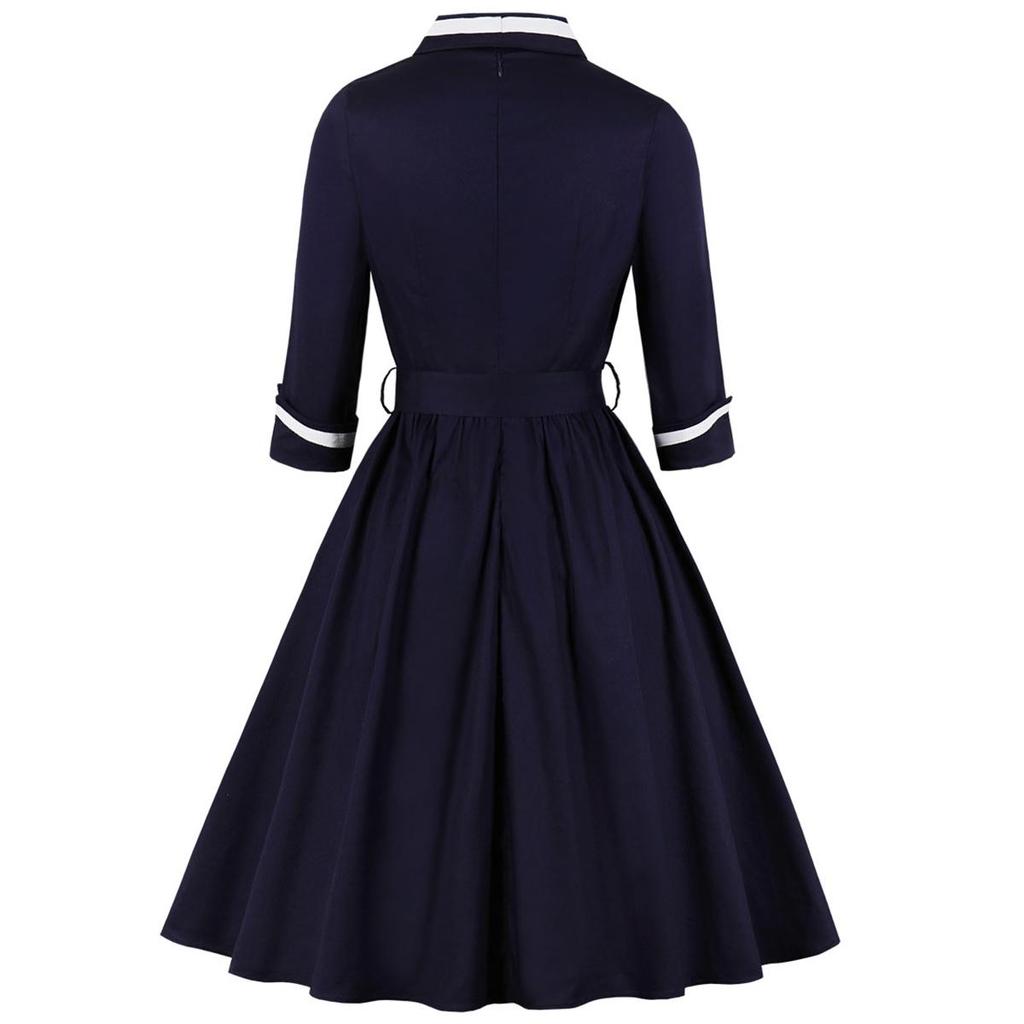 Abito Vintage Anni '50 Donna - Stile Rockabilly, A Pois, Scollo A O, Vita A-Line, Lunghezza Al Ginocchio, Maniche Lunghe, Per Feste E Cocktail