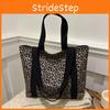 Practical Luxurious Yet Large Tote Bag For Women With Striking Leopard Print Design And Durable Polyester Fabric