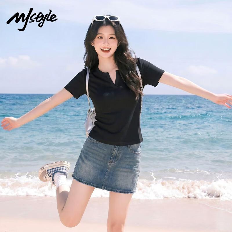 MJ STYLE Women s Slim Fit V-Neck Short Sleeve Top XL