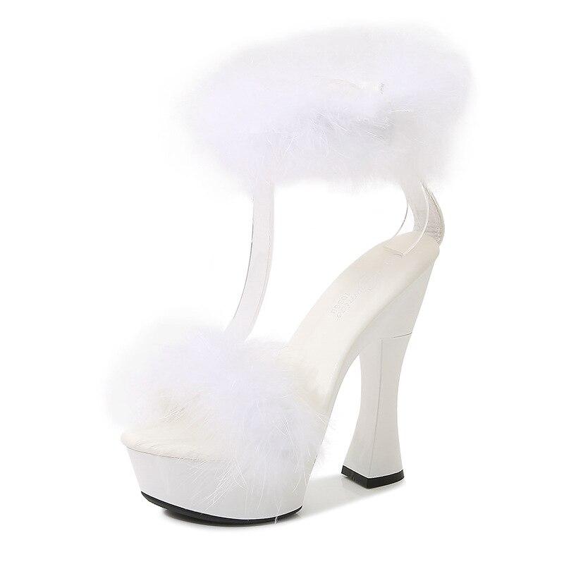 Women's Shoes High Heeled Nightclub Solid Color Thick Heel Mink Hair Fairy Catwalk 1106 Series 14cm Heel 4cm Platform LFD