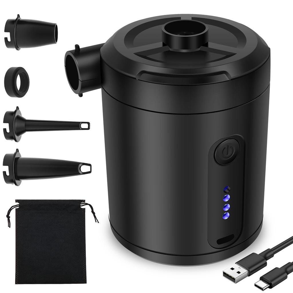 Portable Electric Air Pump USB Rechargeable Cordless Air Pump with 5200 mAh Battery and 4 Nozzle for Inflatable Bed Yoga Ball