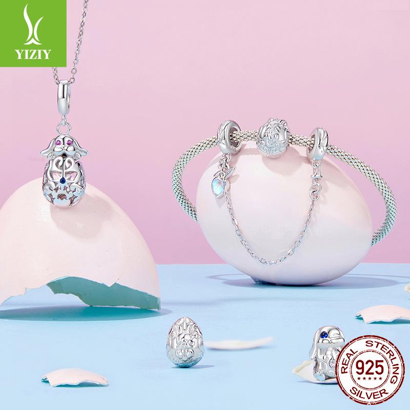 925 Silver Beads Easter Bunny Egg Beads Niche Design Light Luxury Diy Bracelet Beaded Accessories