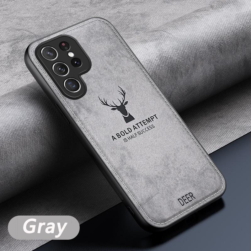 Luxury Cloth Leather Deer Head Case For Samsung S25 S24 S23 FE S22 S21 A55 A54 A53 A25 A15 A16 A36 Note 20 10 9 Plus Ultra Cover