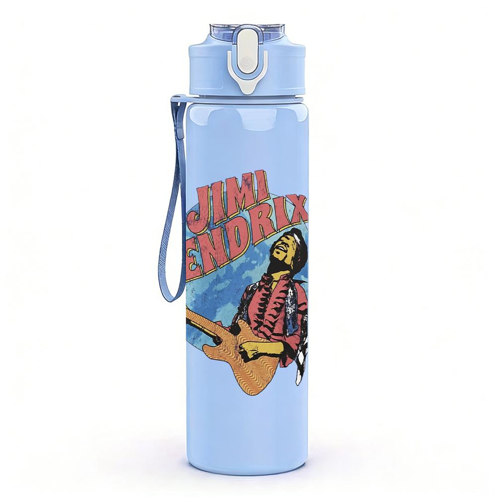 1PC Colorful band group retro print 750ml colorful plastic sports water bottle leakproof pop up lid with straw for outdoor work home use
