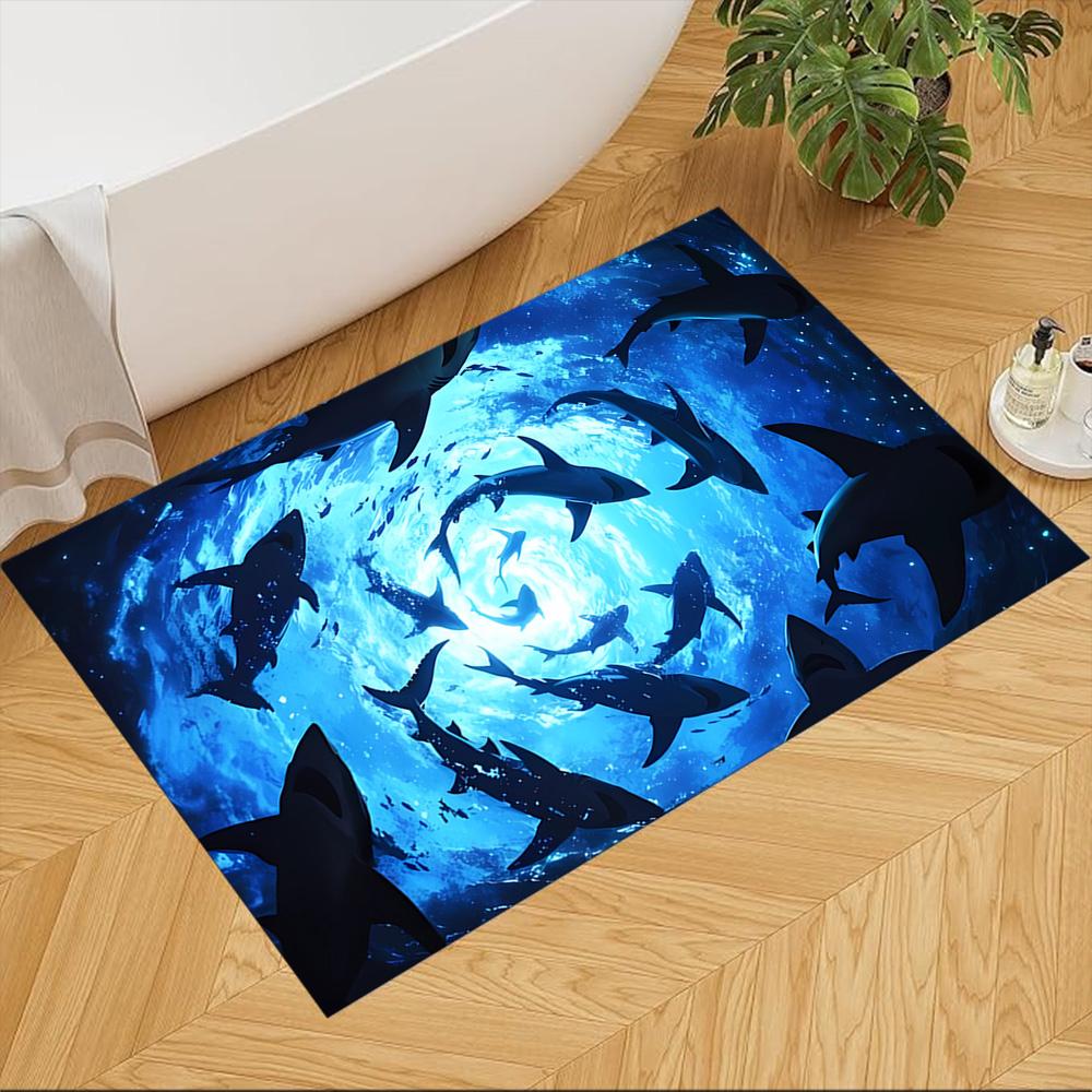 Sharks In Deep Blue Ocean Non-Slip Home Carpet Design for Office Decor Living Room Bedroom Gift