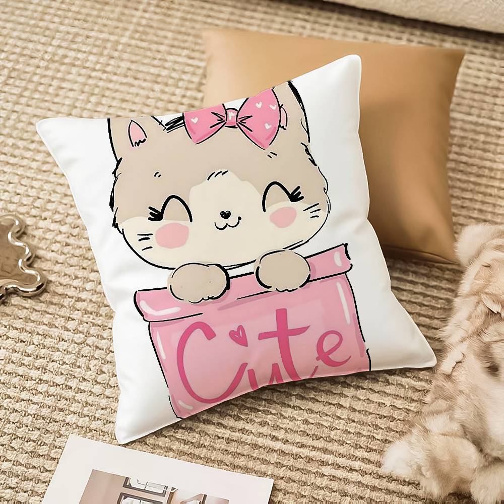 Anime Cute Cat Kitty Pillow Case Anti-dustmite Invisible Zipper Sofa Bed