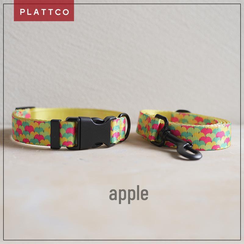 PLATTCO Apple Print Fashion Dog Walking Collar & Leash PDC326 Large