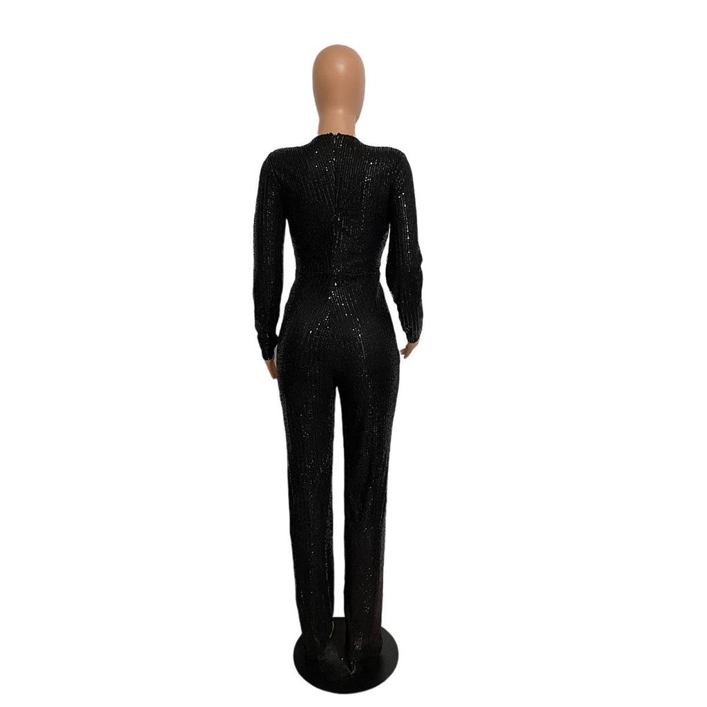 Jesień 1153: Europejski & Amerykański Kombinezon z cekinami i głębokim dekoltem V dla Kobiet
