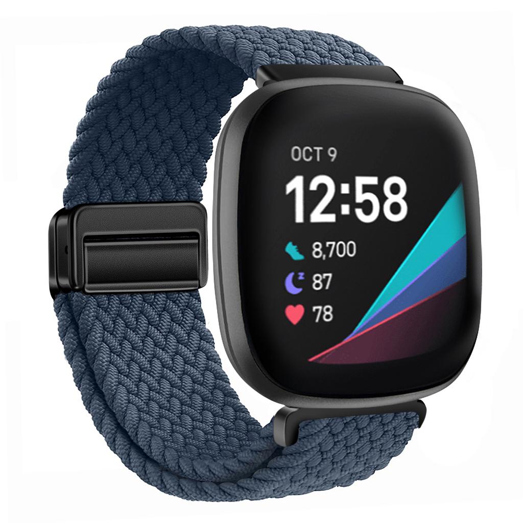Nylon Braided Loop Strap For Fitbit Versa 4/3 Adjustable Metal Magnetic Bracelet Wristband For Fitbit Sense 2/1 Band Accessories