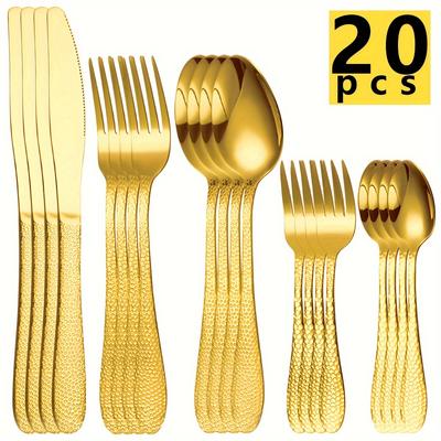 20pcs/set Stainless Steel Western Cutlery Set, With Snakeskin Handle, For Home Restaurant Hotel Party Wedding, Flatware Set