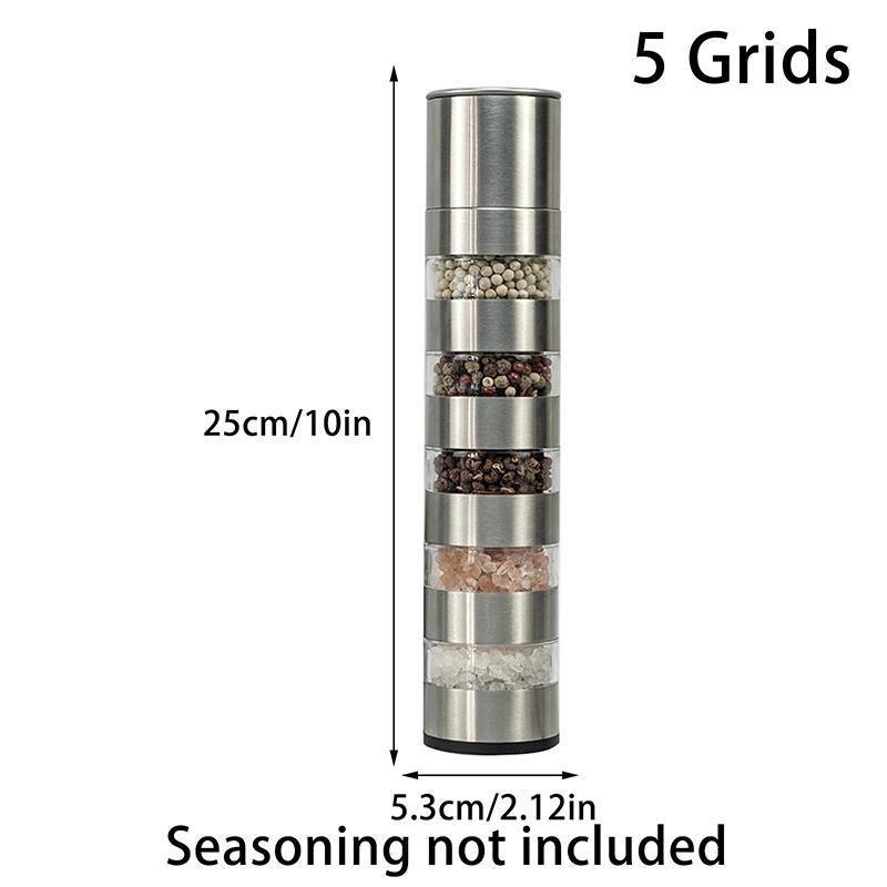 Multi-layer Salt And Pepper Grinder 5 In 1 Manual Stainless Steel Salt Pepper Mills Adjustable Grinding Spice Mill Kitchen Tool
