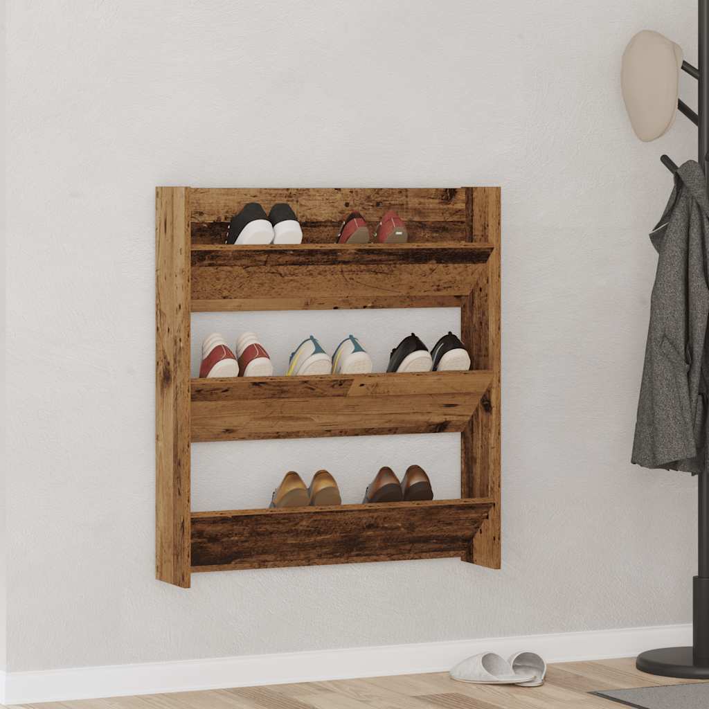 Vidaxl Wand-Schuhschrank, Altes Holz, 80x18x90 cm