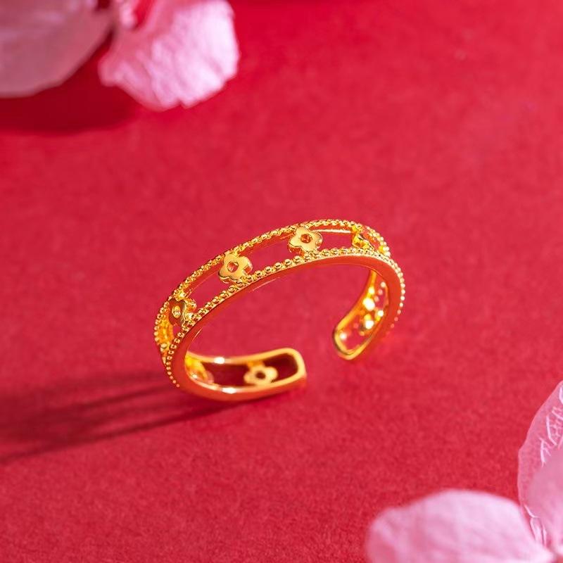 Sweet And Fresh Adjustable Open Ring In Eyecatching Interlocking Brass Gold Plating For Women