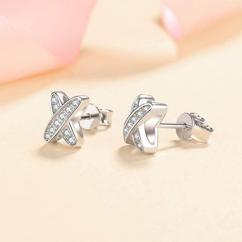 D Color Full Real Moissanite Diamond Stud Earrings for Women Cross Wedding Sparkling 925 Sterling Silver Lab Diamond Ear Studs