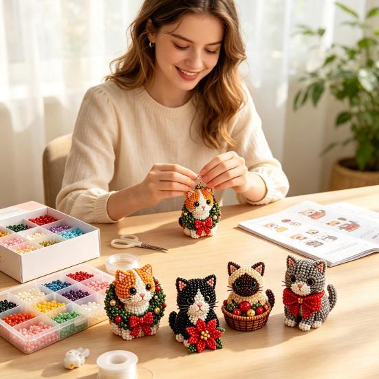 Set de mărgele fără lipici Kit DIY cu mărgele 3D, Set de meșteșuguri cu animale de Crăciun realiste, Kit tematic de broderie manuală ușoară pentru copii și adulți Educațional