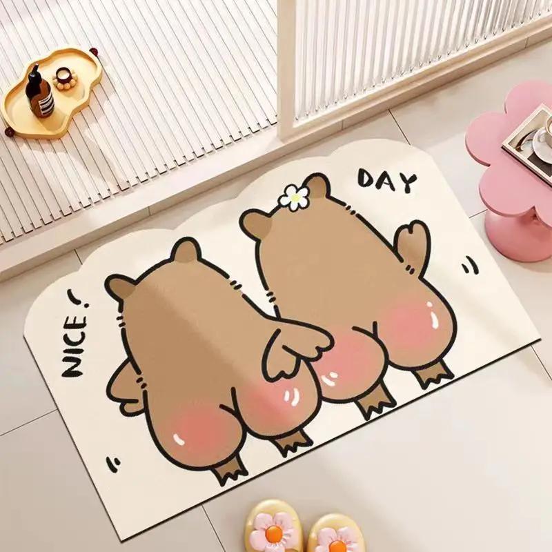 VIKAMA Cartoon Capybara Bathroom Mat Non-Slip, Wear-Resistant Home Decor Bathroom Mat Home Decoration