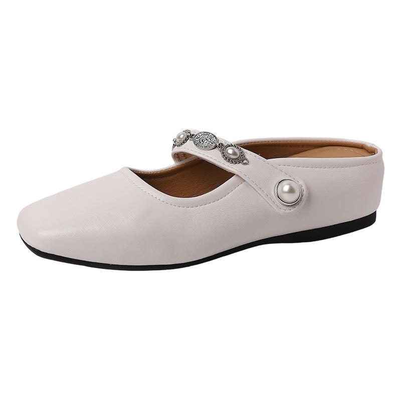 Baotou Half Slippers Women's New Versatile Outer Wear Fashion Heightening Pearl Sandals