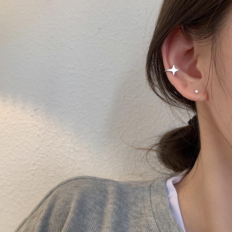 S925 Sterling Silver Four-Pointed Star Ear Cuff - No Piercing Women's Earrings, Simple Design, Summer Cartilage Clip