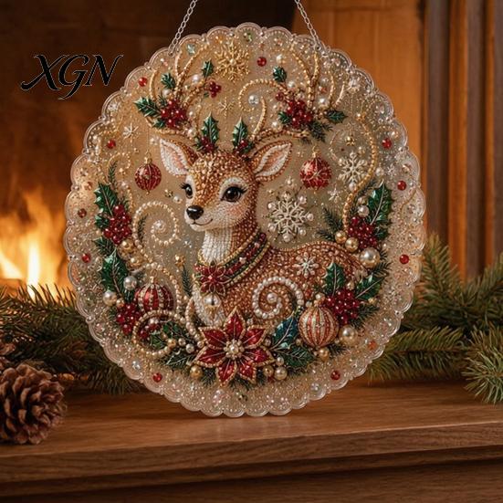 Kit di Creazione per Principianti, Kit Pittura Suncatcher con Perle Finte di Natale, Set Artistico Fai-da-te con Perline 3D di Babbo Natale Pupazzo di Neve Albero, Decorazione Fatta a Mano