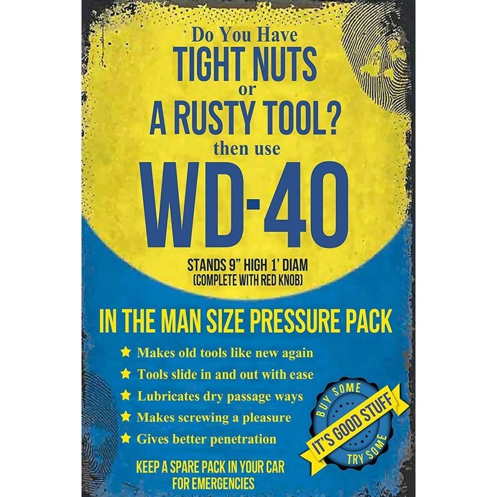 WD-40 Tight Nuts Rusty Tool Aluminum Metal Sign 8x12 Funny Garage Wall Decor Holiday Gift
