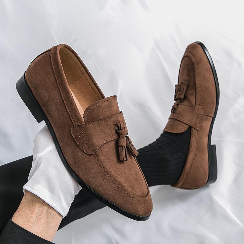 Koreanische Mode Wildleder Bohnenschuhe 2026 Einzelner Fuß Faul Lässig Fließend Su Lefu Schuhe Herren Business Anzugschuhe