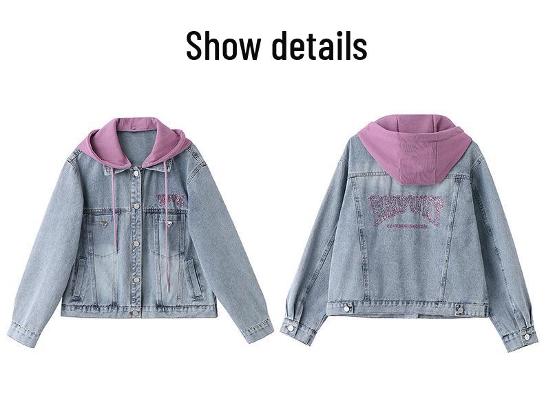 Spring 2025 Women's Spot Denim Jacket with Detachable Hood - Versatile Fashion MZ130