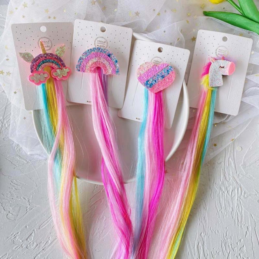 Hair Clips Unicorn Colorful Wigs Hair Clip Kids Gift Girls Birthday Party Decoration Favors Rainbow Headwear Braids Accessories