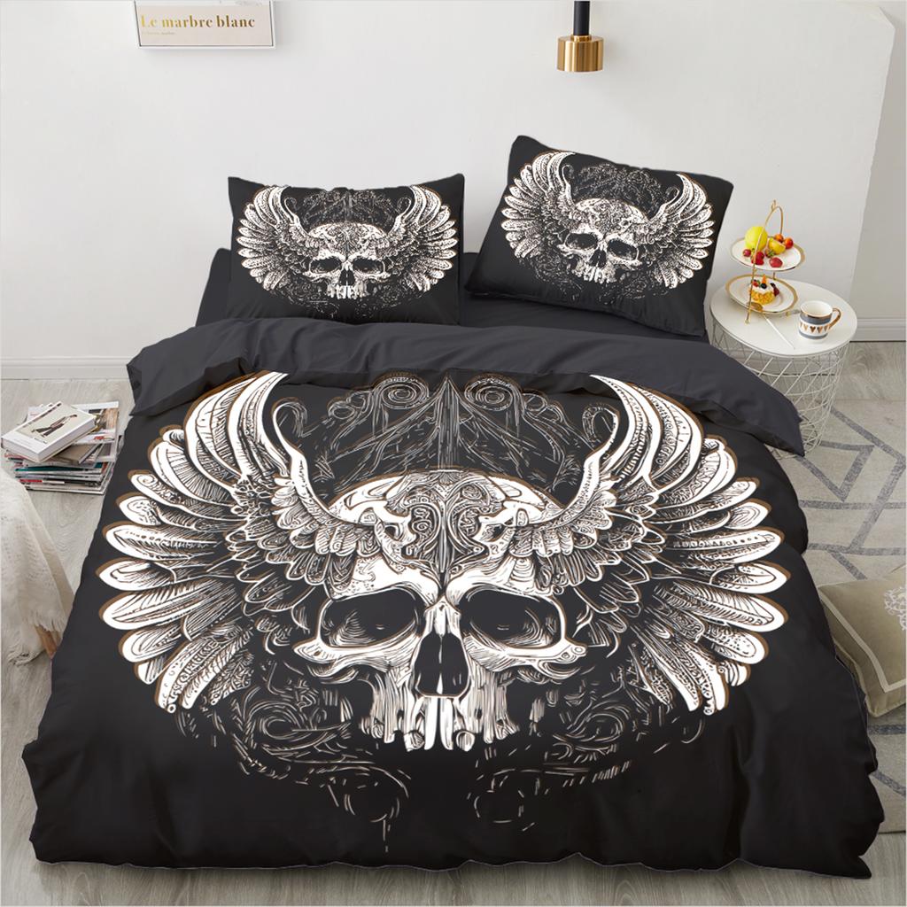 Skull Bedding Set Twin 140x200cm - Vintage Baroque Halloween Duvet Cover 2/3PCS, Luxury Skeleton Comforter cover,Gothic Bed Set