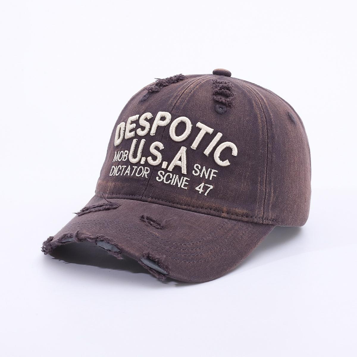 Embroidered Ripped Baseball Cap Retro Wide Brim Denim Men And Women Spring And Autumn Duck Tongue Adjustable
