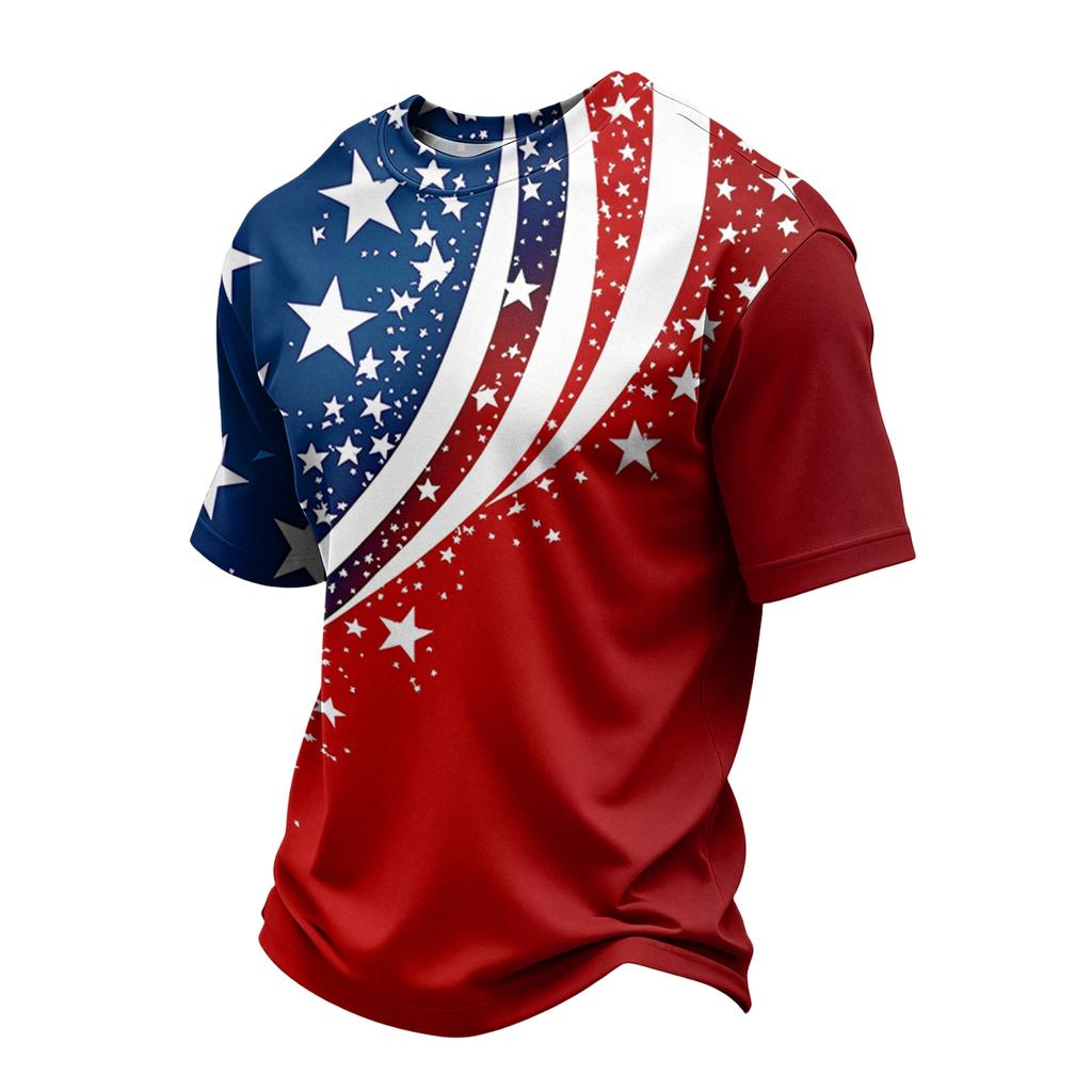 Men Crew Neck Short Sleeve T Shirt with Independence Day Flag Print Casual Regular Fit Comfortable Top
