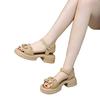 Sandalen mit dicker Sohle für Damen Sommer-Outdoor-Bekleidung, 2025 neuer Feenstil lässig vielseitig grober Absatz Strandschuhe