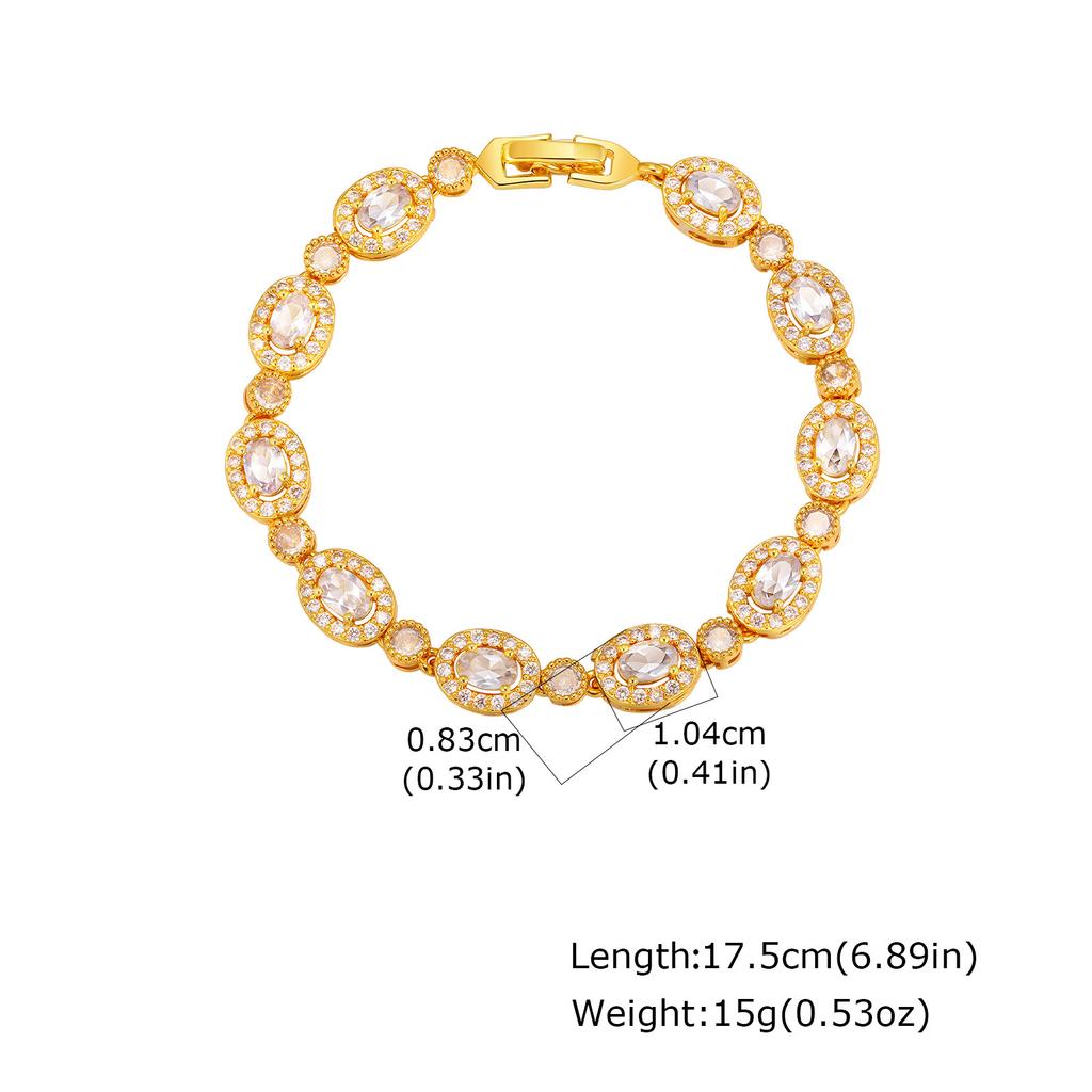 Copper Oval Flower Heart Round Zircon Bracelet Gold Bracelet Hand Jewelry PBR-261G