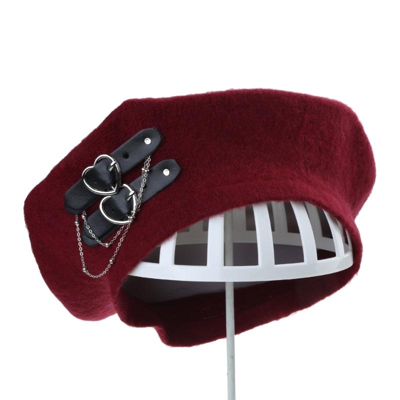 Lolita Girls Heart Buckle Beanie JK Hat Sweet Cool Hair Accessories Fashion Beret Breathable Preppy Style Lolita Hat