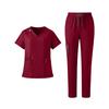 Women's Set V-Neck Short Sleeve Top with Pockets and Drawstring Pants, Quick Dry Color Uniform for Healthcare Workers
