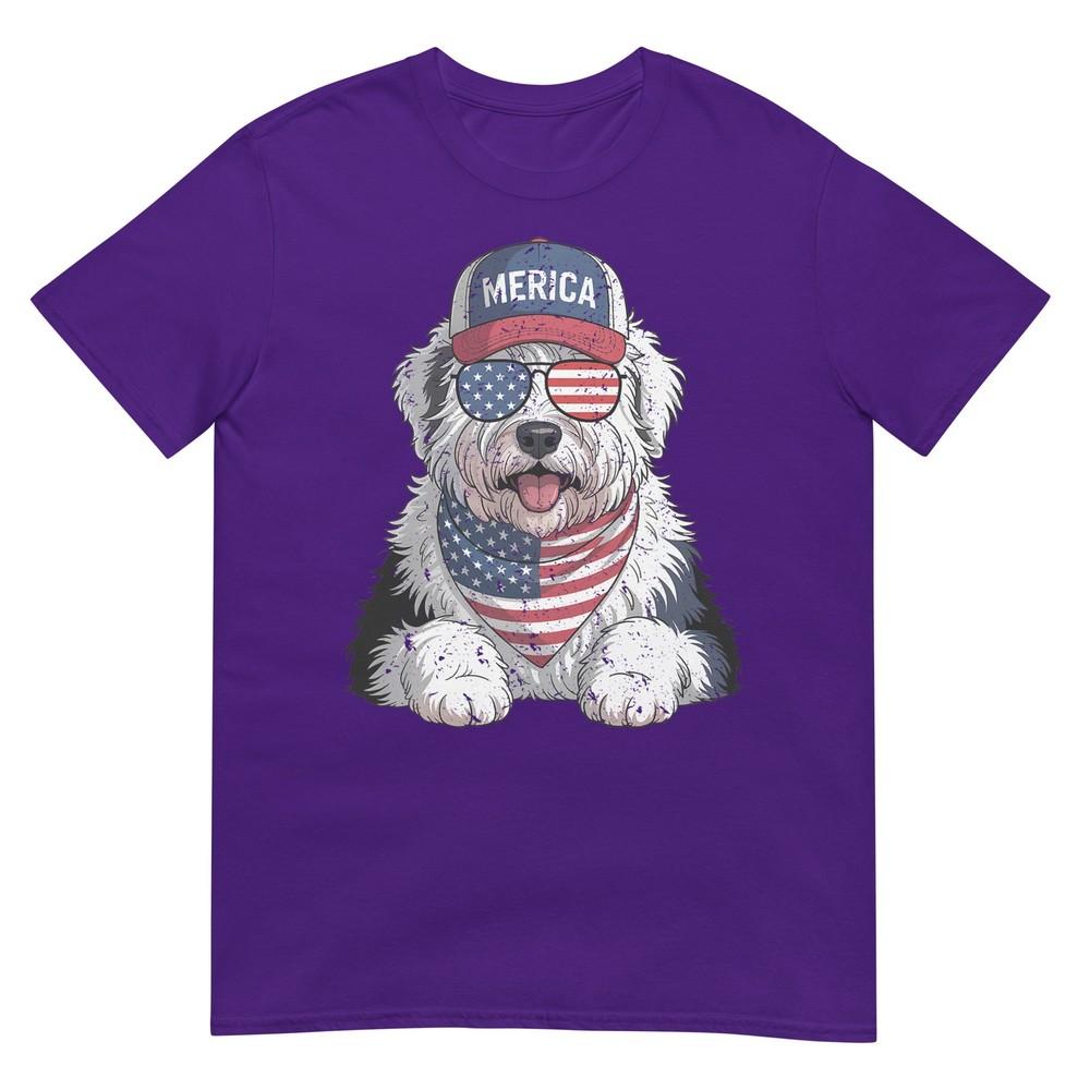 Old English Sheepdog 4th Of July Us American Flag Patriotic Tshirt