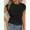 Women's Fashion Tops Round Neck Ultra Short Sleeve Solid Color Summer T-Shirt