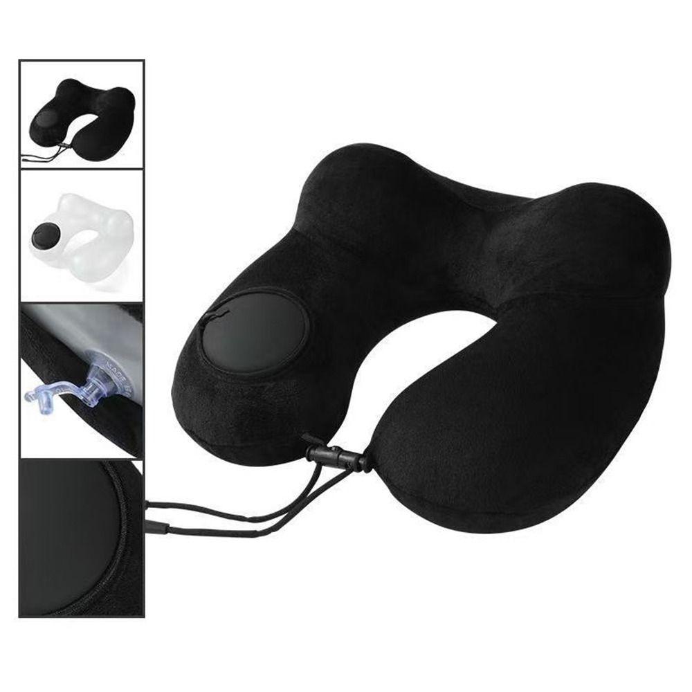 U-Shaped Inflatable Travel Pillow Hand Pressing Neckrest Pad Convenient Neck Support Cushion Car