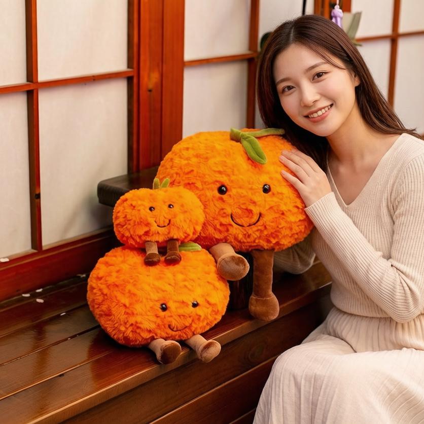 Favorite Toy Unisex Orange 10~22Cm Fluffy Humanoid Plush Toy Stuffed Smiling Happy Fruit Pillow With Legs Kawaii Decor Sleeping Companion Gift