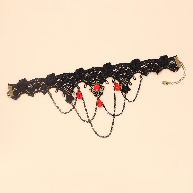 Gothic Lace Tassel Choker, Dark Lolita Fashion Short Neck Collar Necklace